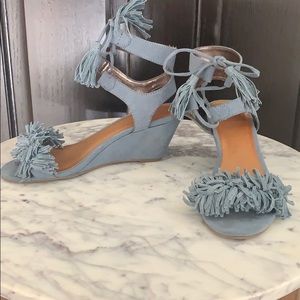 Fringe tassel tie wedge heel